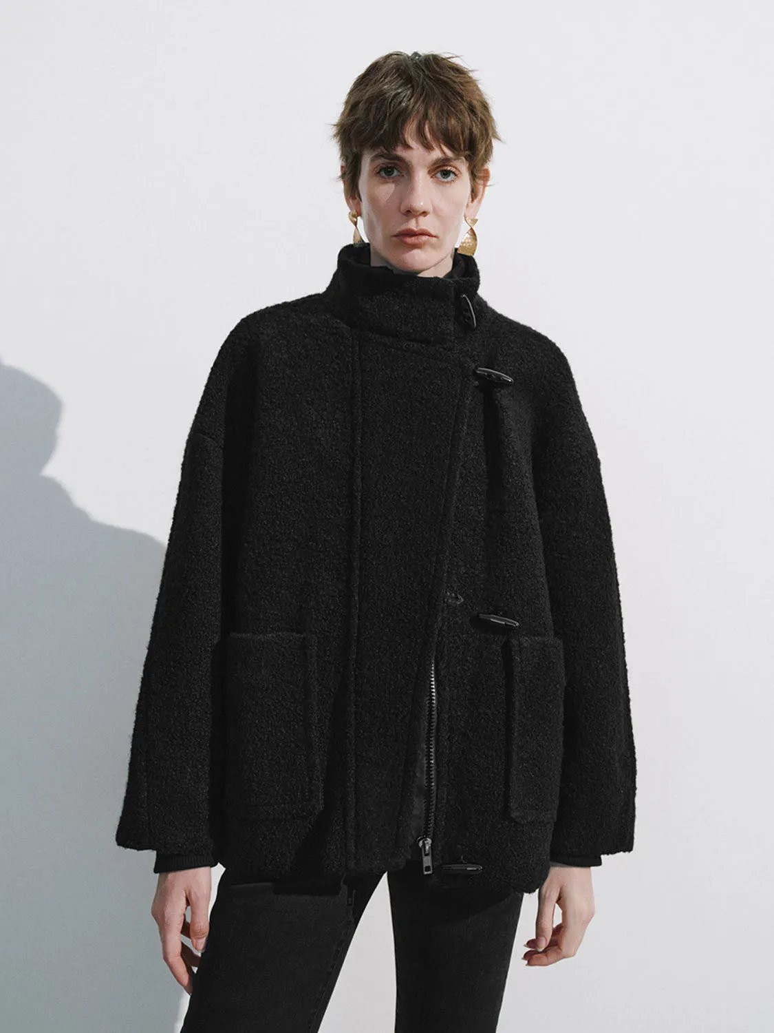Drop Shoulder Sleeve Fleece Jackets