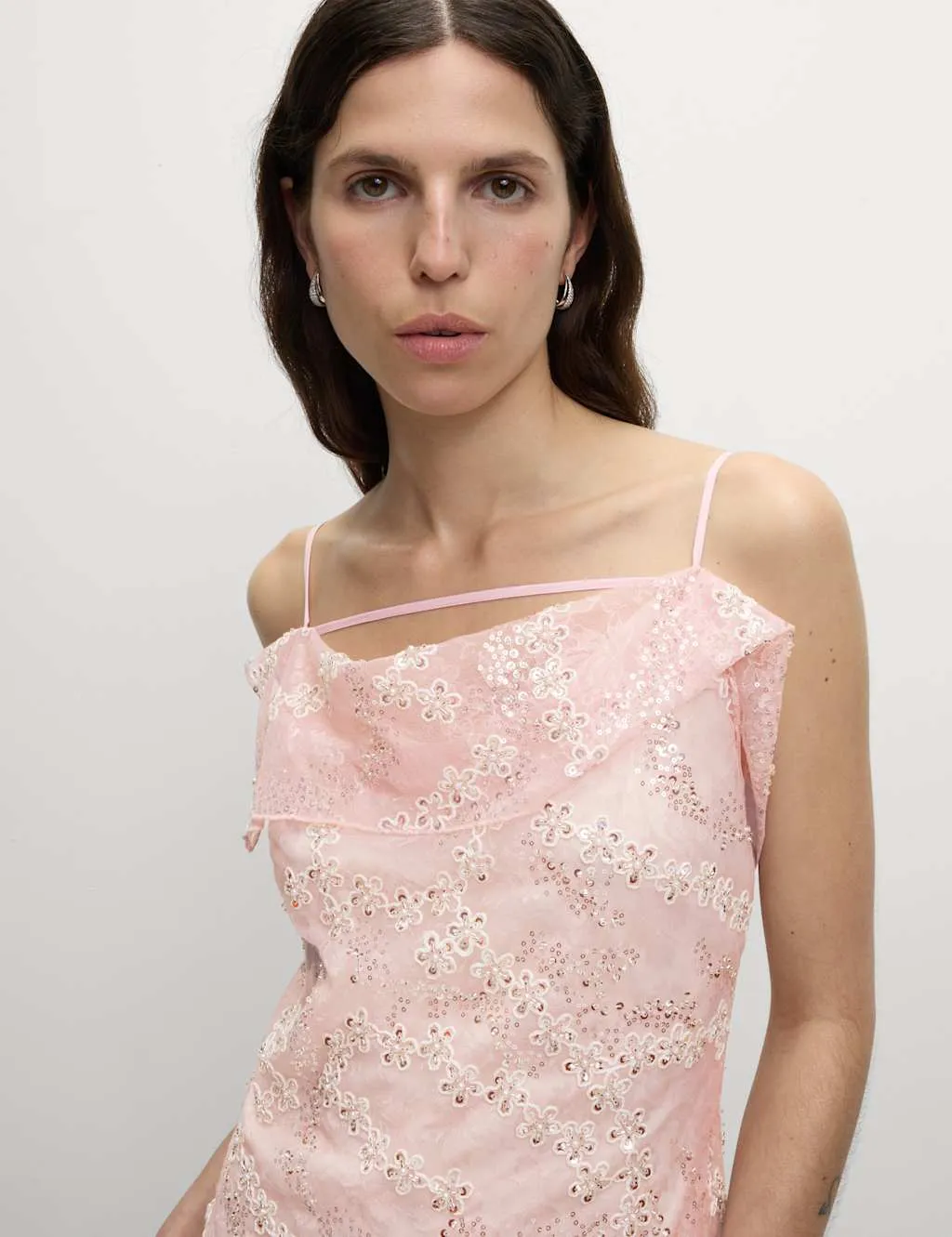 Embellished Lace Frill Midaxi Column Dress