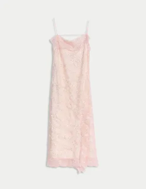 Embellished Lace Frill Midaxi Column Dress