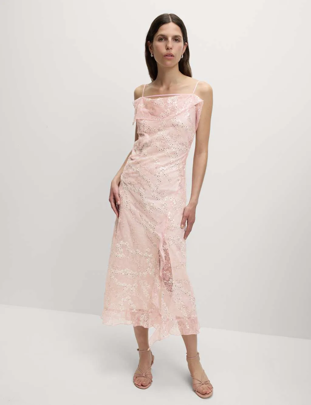 Embellished Lace Frill Midaxi Column Dress