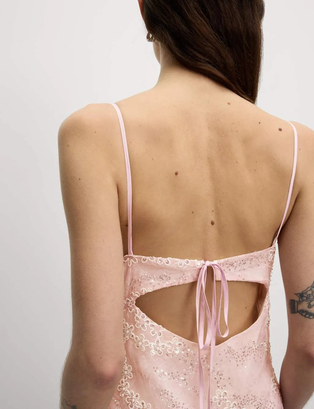 Embellished Lace Frill Midaxi Column Dress