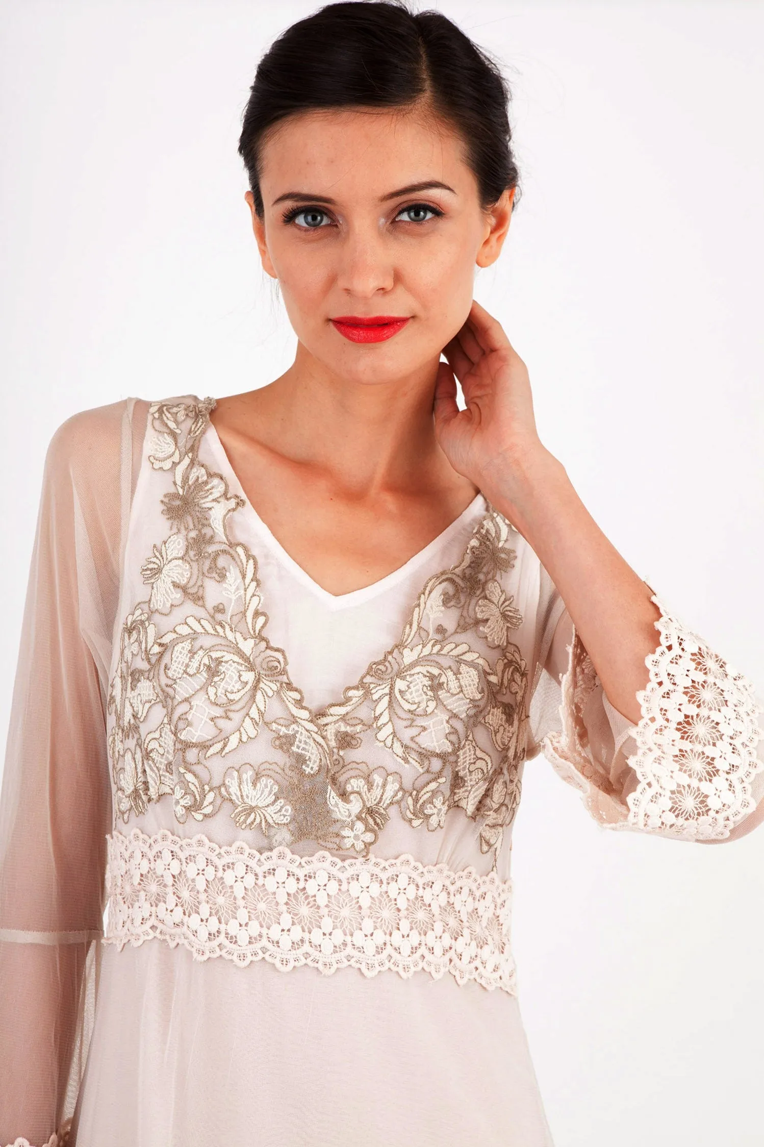 Fantasy Layered Chiffon Party Dress in Beige by Nataya - SOLD OUT