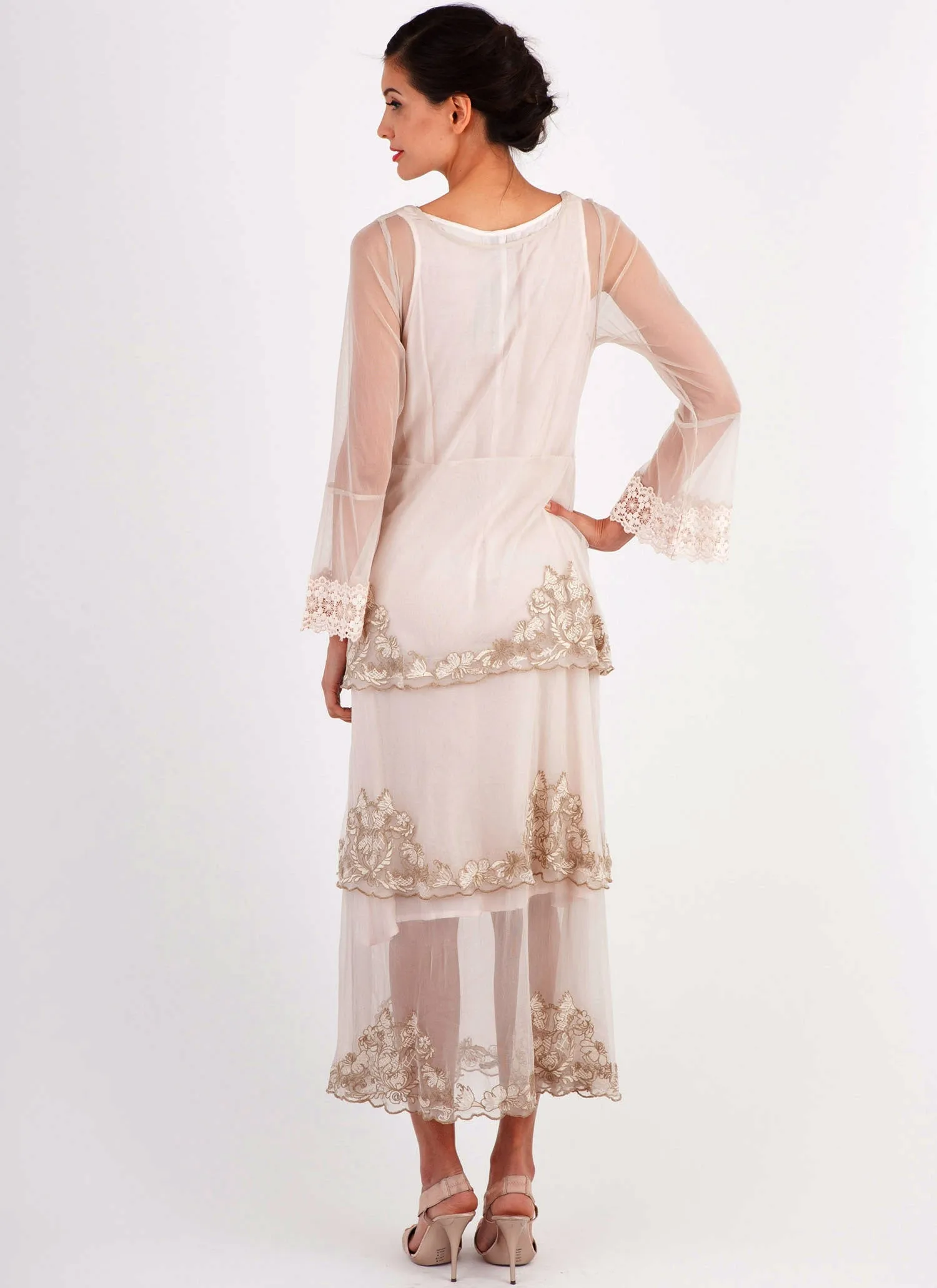 Fantasy Layered Chiffon Party Dress in Beige by Nataya - SOLD OUT