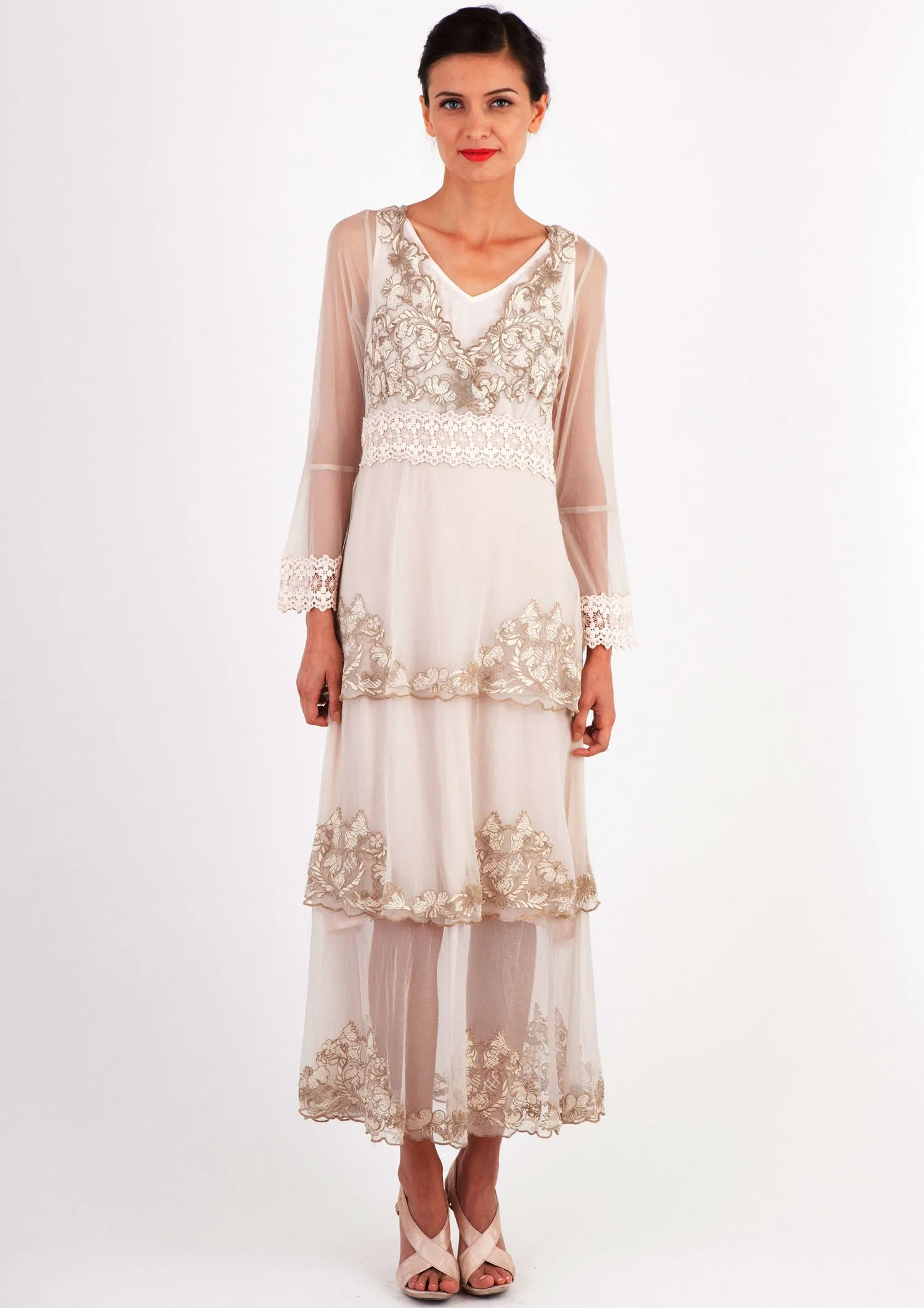 Fantasy Layered Chiffon Party Dress in Beige by Nataya - SOLD OUT
