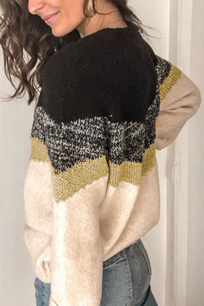 Fashion Street Patchwork O Neck Sweaters(5 Colors)