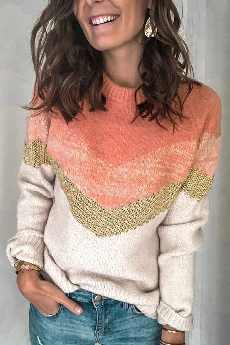 Fashion Street Patchwork O Neck Sweaters(5 Colors)