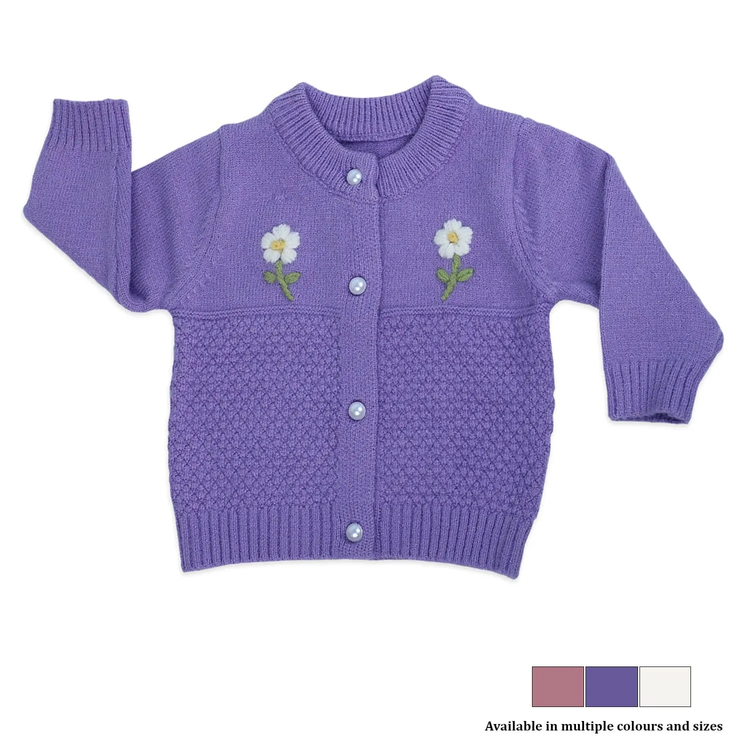 Floral Embroidery Premium Full Sleeves Knitted Sweater - Purple