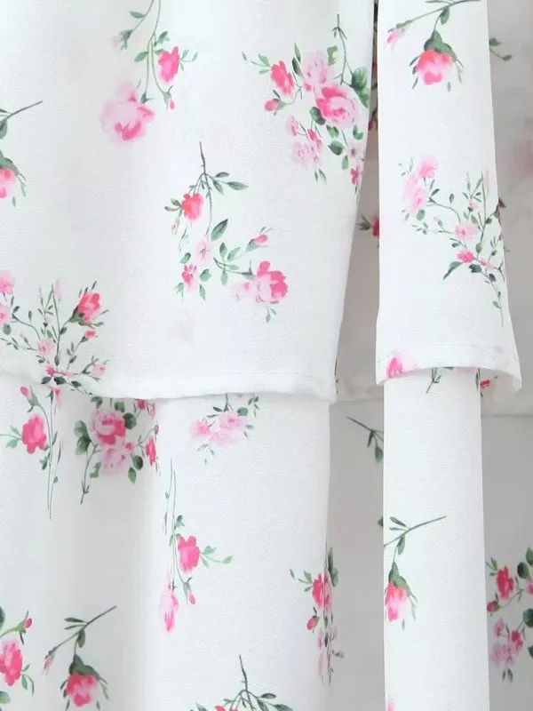Floral Print Mini Dress with Layered Tiered Skirt and Sweetheart Neckline