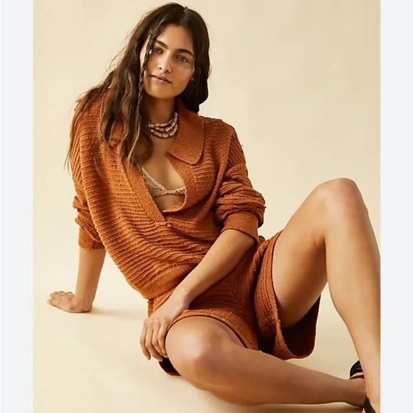Free people rust Carter sweater shorts set size XS
