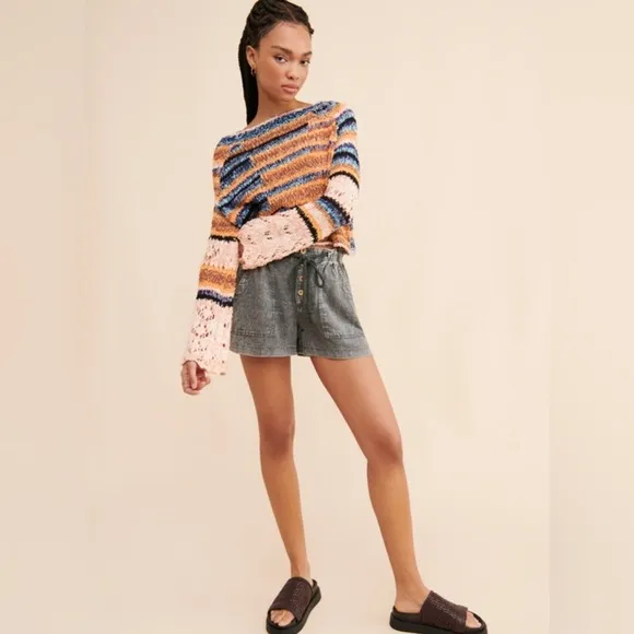FREE PEOPLE Westmoreland Linen Pull-On Shorts Dried Basil NWT