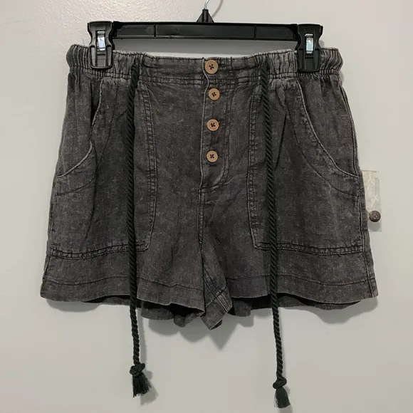 FREE PEOPLE Westmoreland Linen Pull-On Shorts Dried Basil NWT