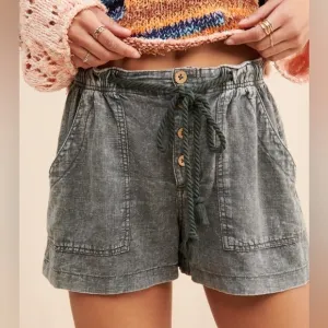 FREE PEOPLE Westmoreland Linen Pull-On Shorts Dried Basil NWT