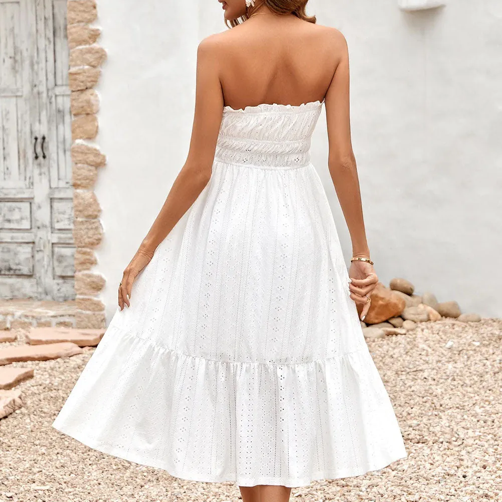 Frill Trim Strapless Midi Dress