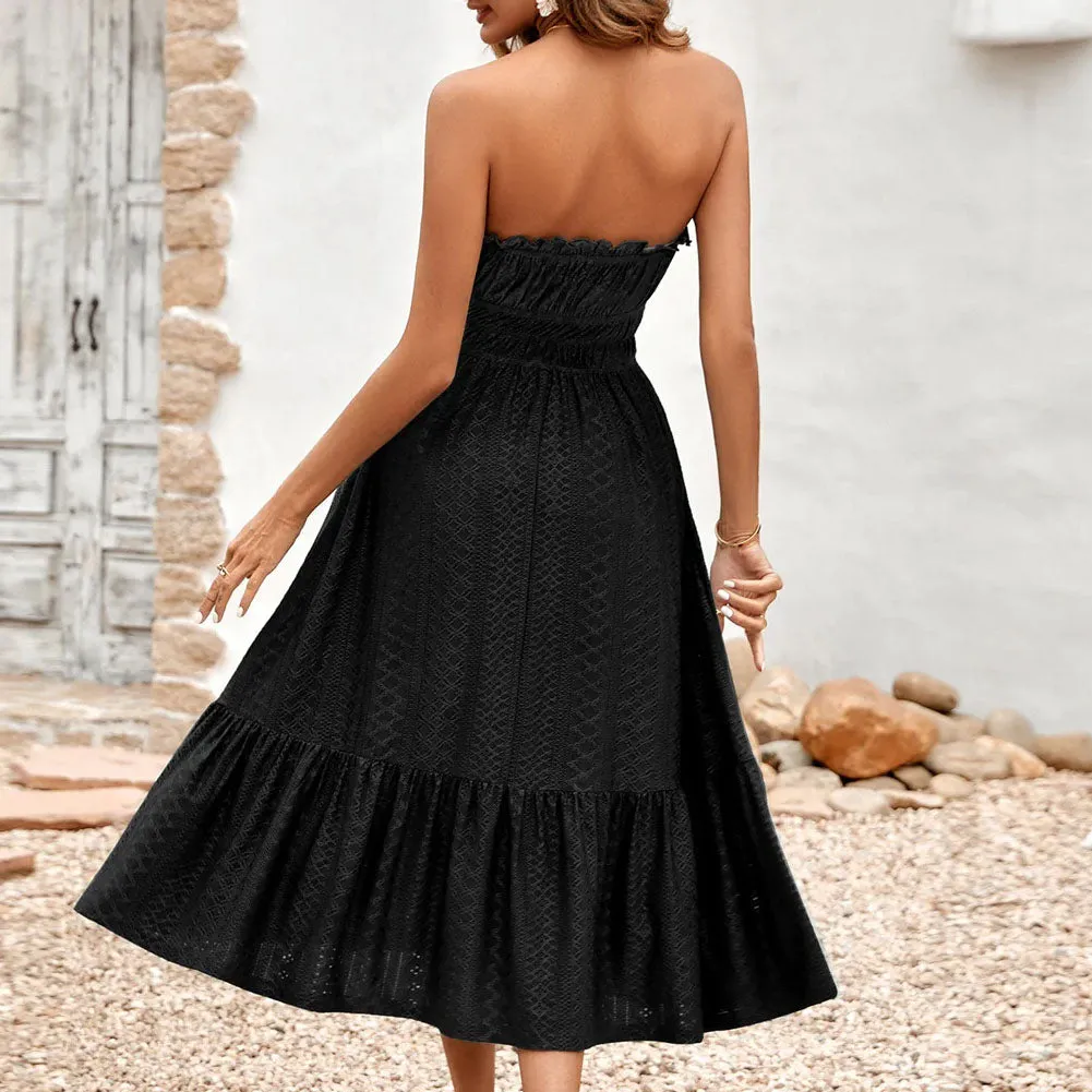 Frill Trim Strapless Midi Dress