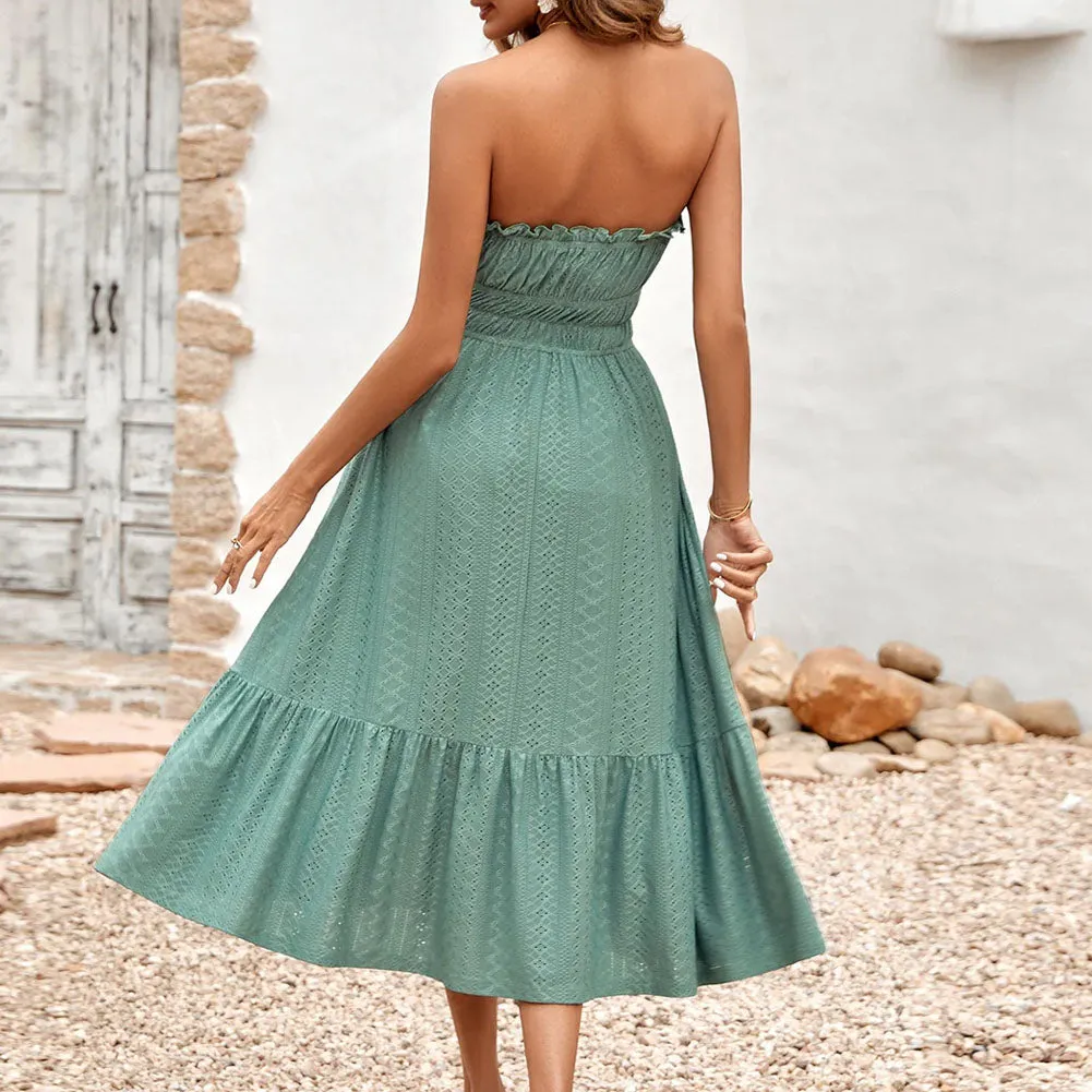 Frill Trim Strapless Midi Dress