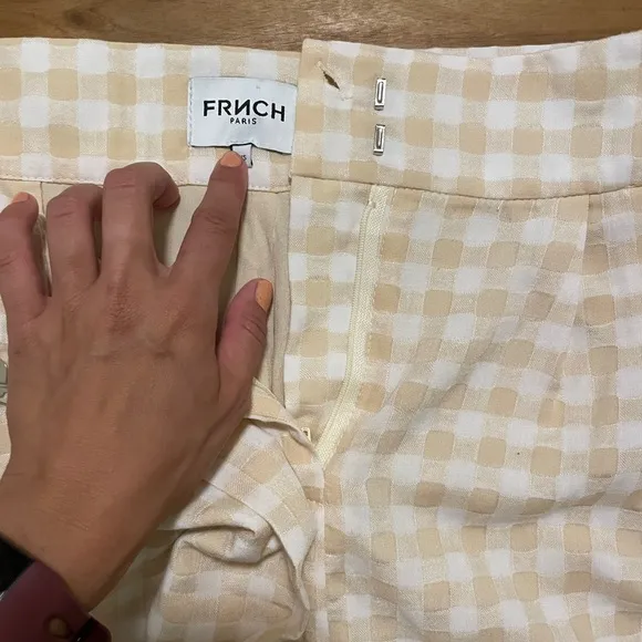 FRNCH Davina Gingham Short in beige / white XS