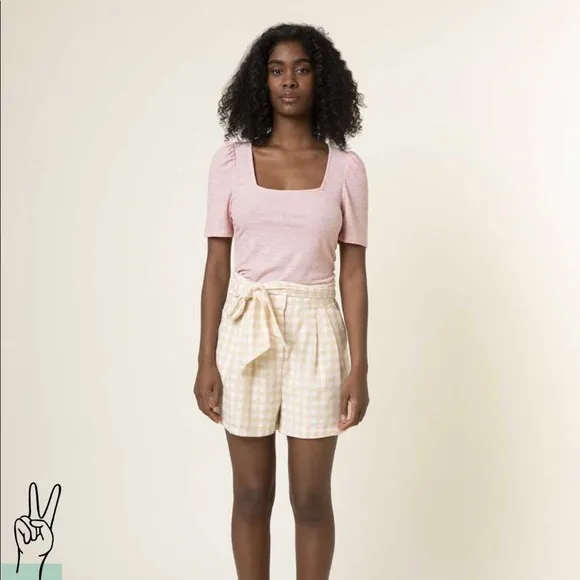 FRNCH Davina Gingham Short in beige / white XS