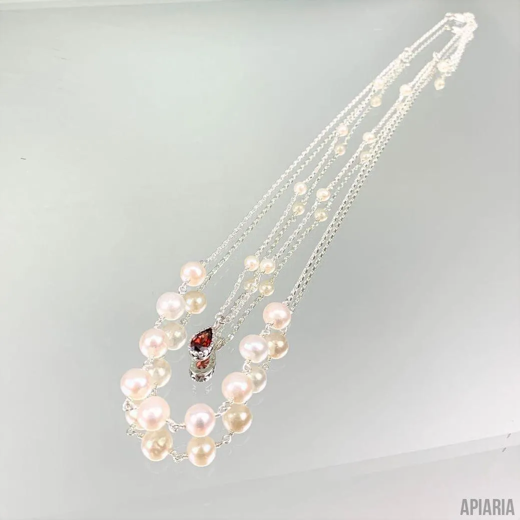 Garnet & White Pearl Layered Necklace