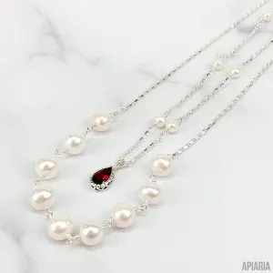 Garnet & White Pearl Layered Necklace