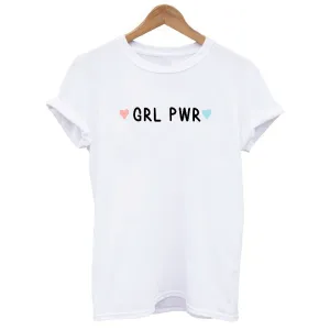 GIRL POWER Pastel Pink Sky Blue Hearts T-shirt