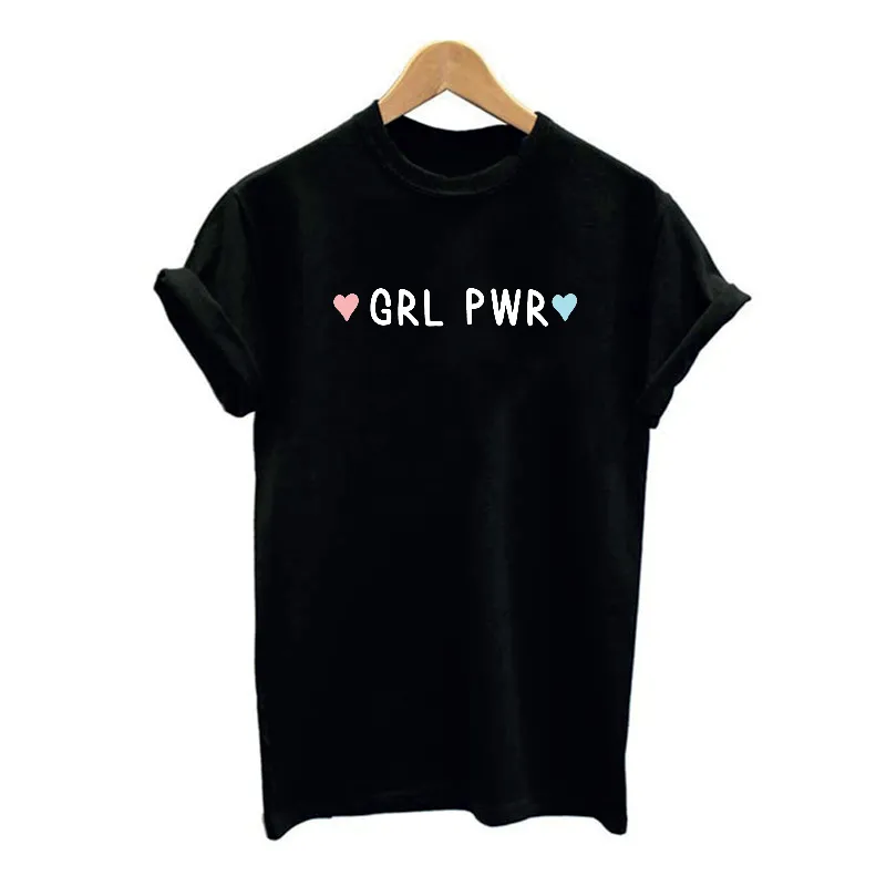 GIRL POWER Pastel Pink Sky Blue Hearts T-shirt