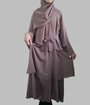 Girls Chiffon Layered Abaya - Mauve