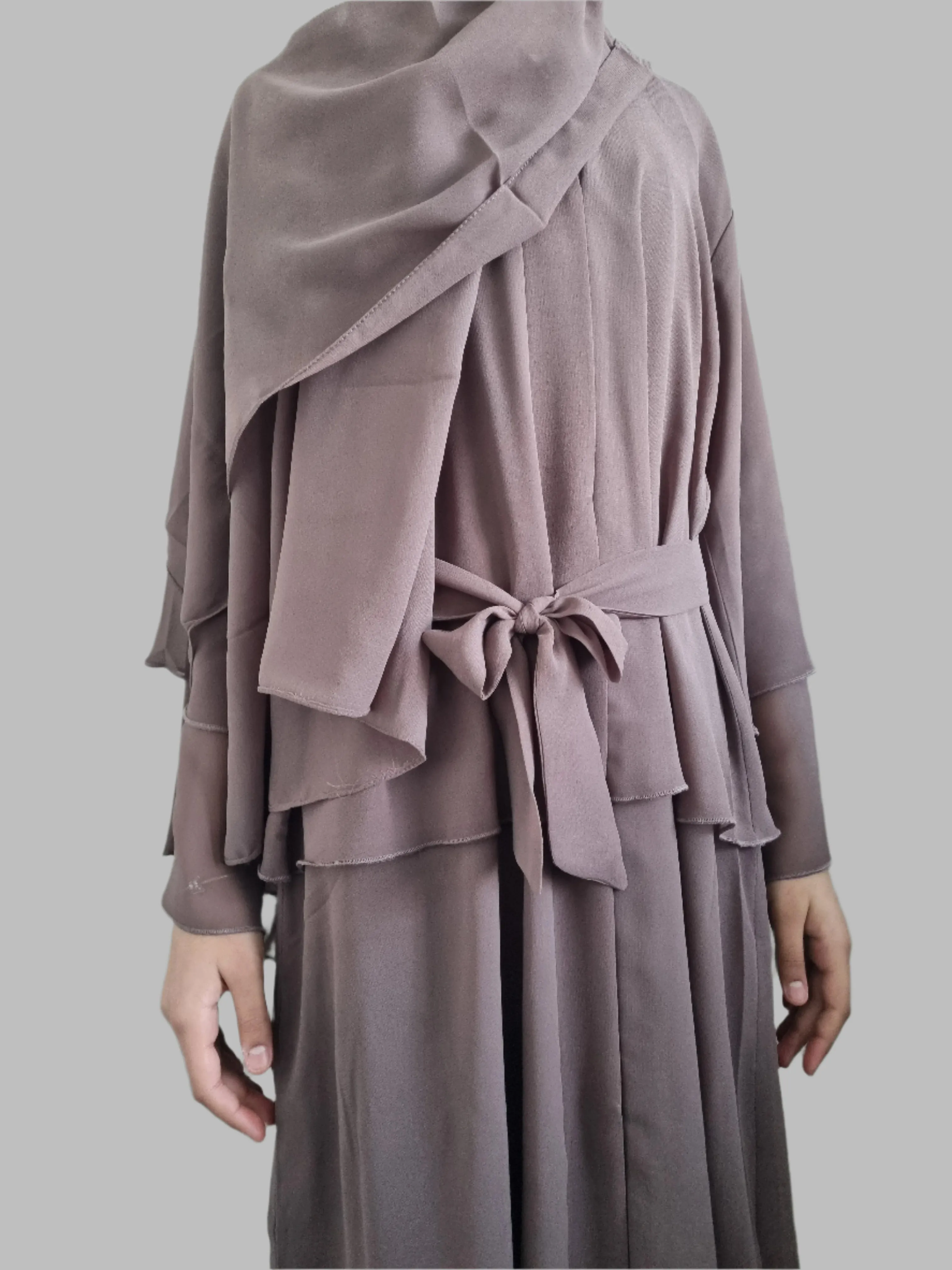 Girls Chiffon Layered Abaya - Mauve