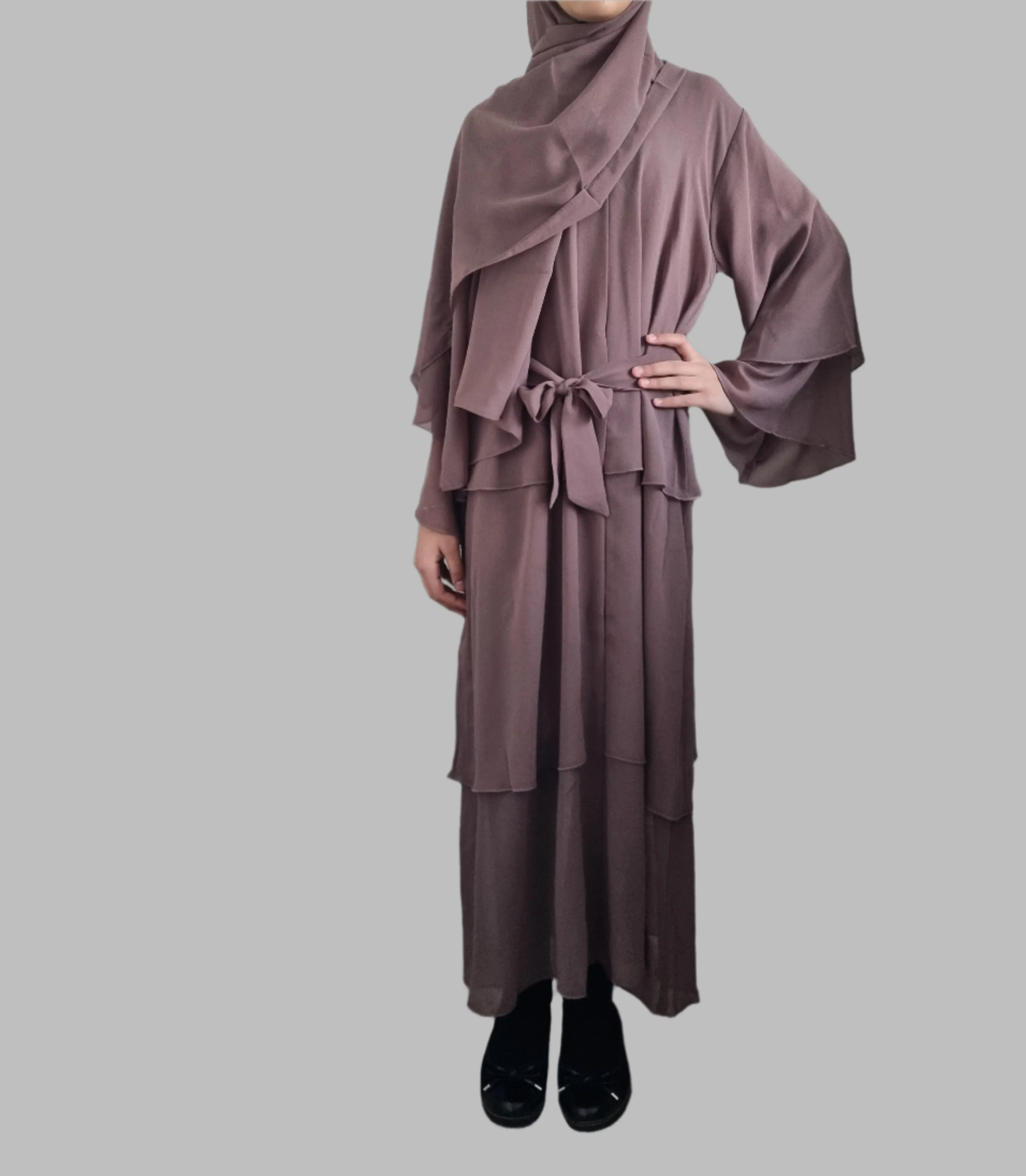 Girls Chiffon Layered Abaya - Mauve