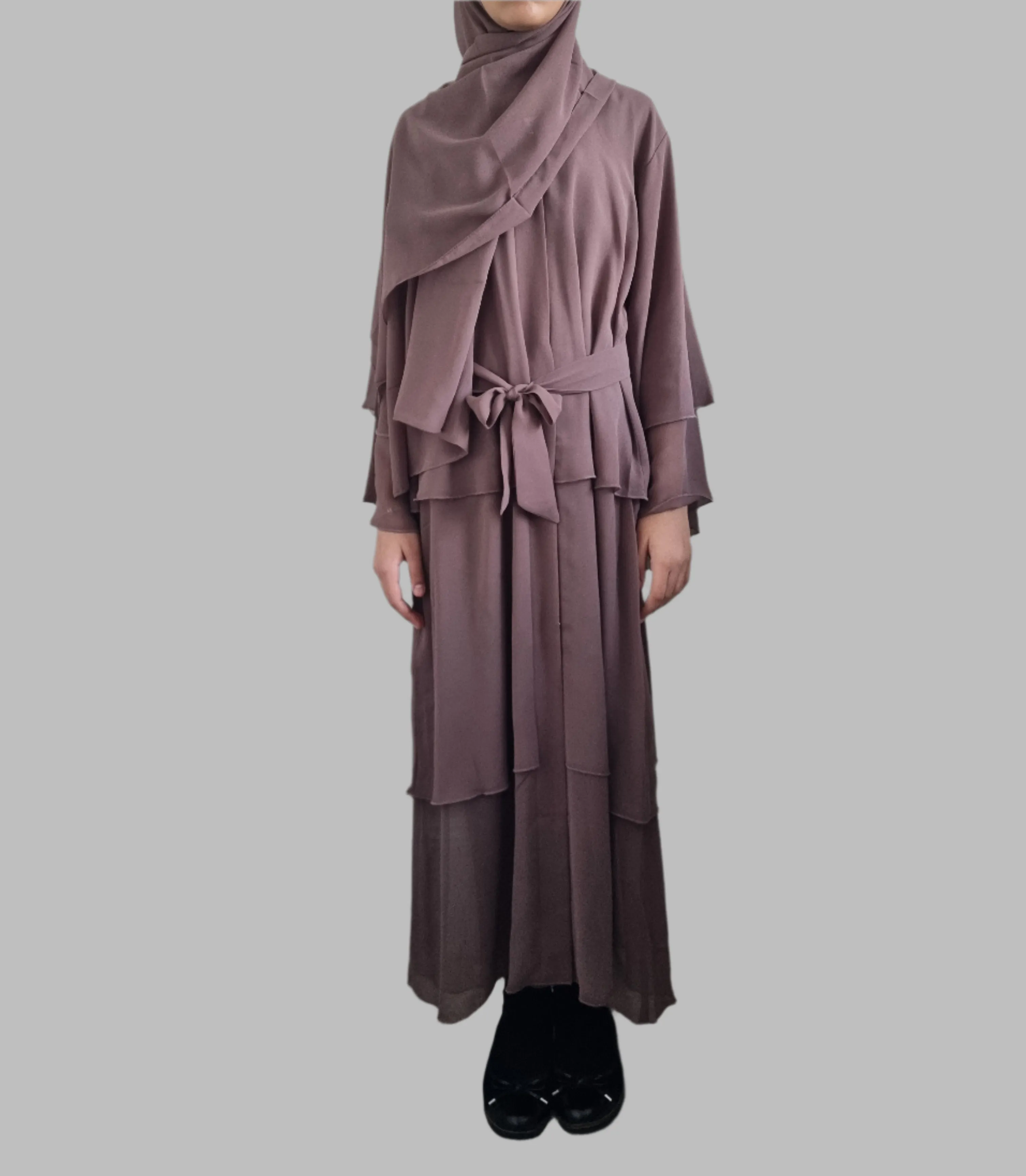 Girls Chiffon Layered Abaya - Mauve