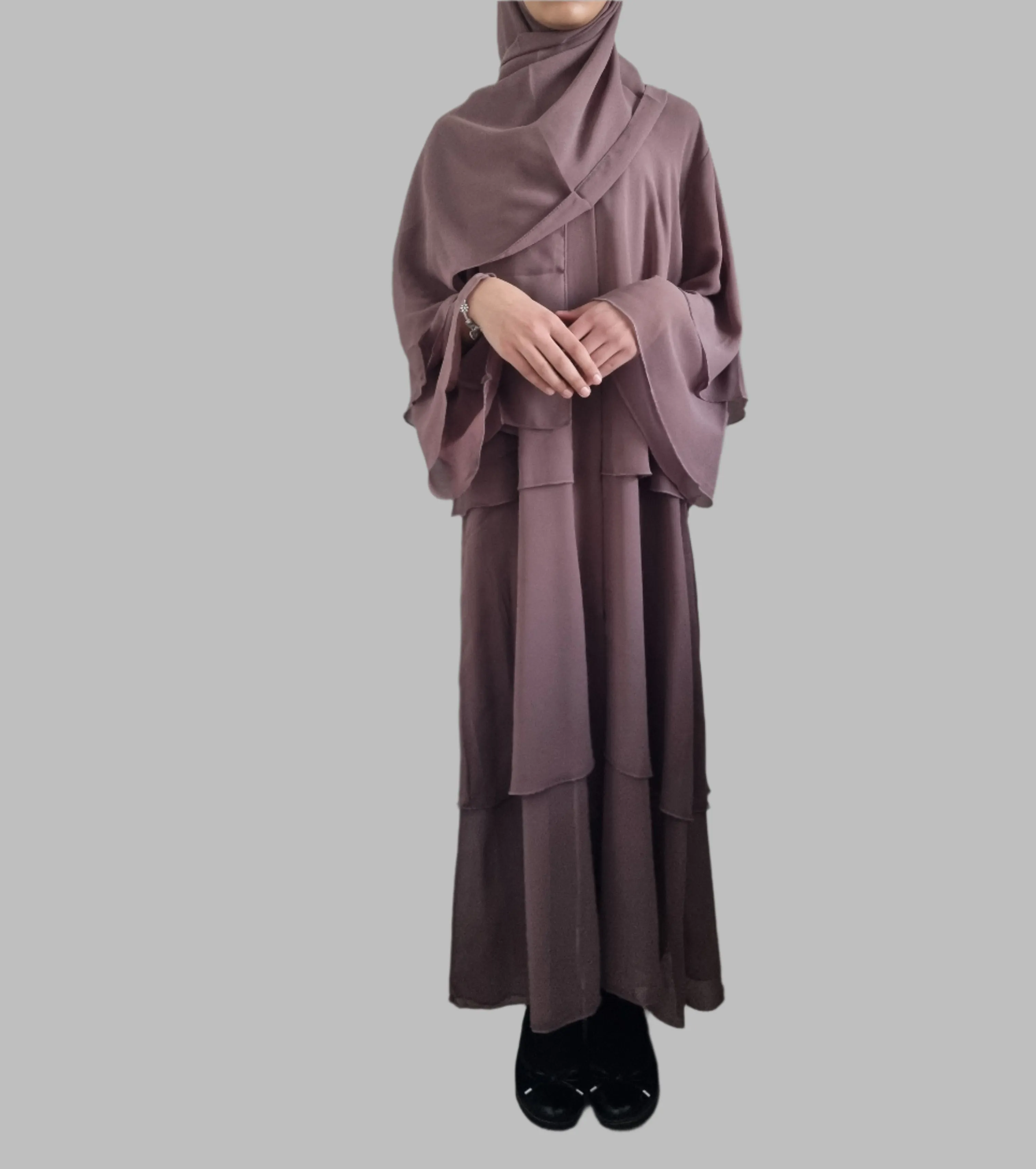 Girls Chiffon Layered Abaya - Mauve