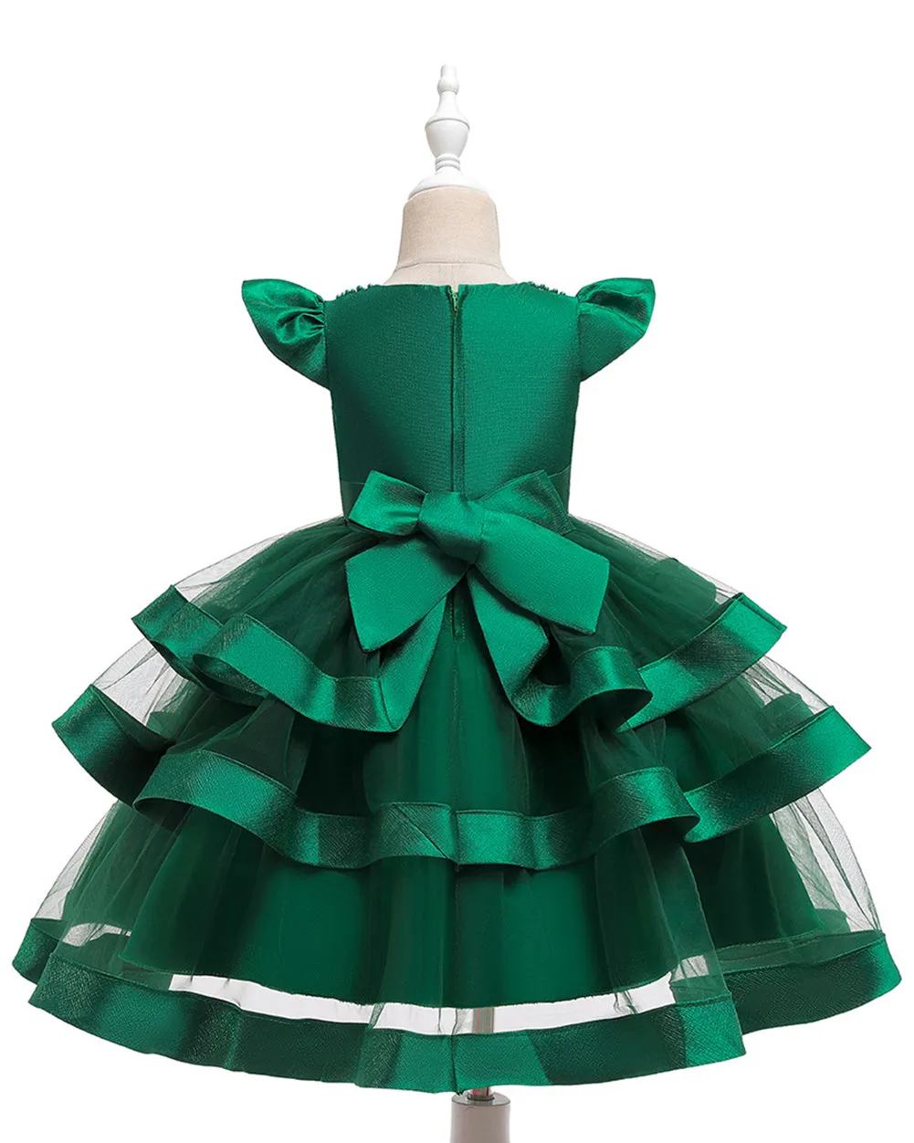 Girls Layered Knee-length Pearl Decor Birthday Party Dress
