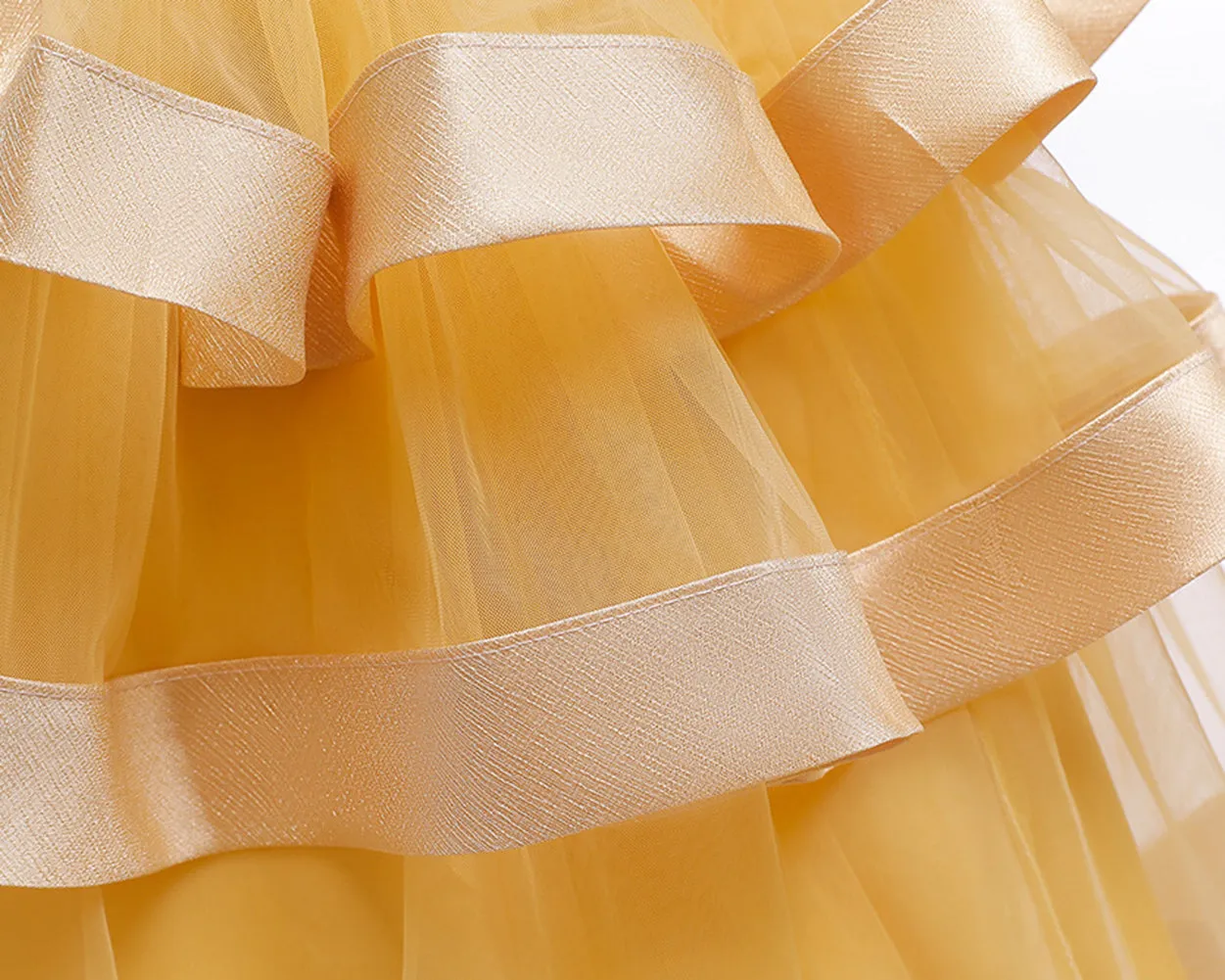 Girls Layered Knee-length Pearl Decor Birthday Party Dress