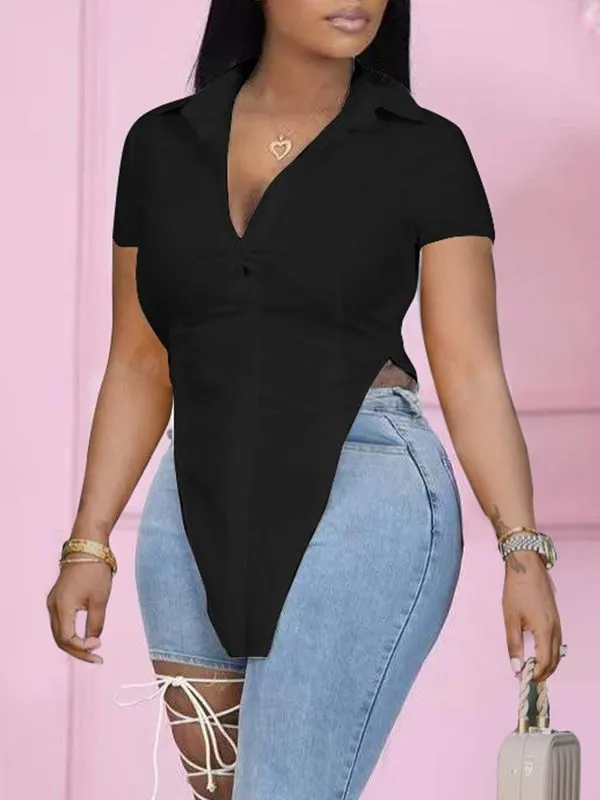 Gorgeousladie Solid Slit Shirt