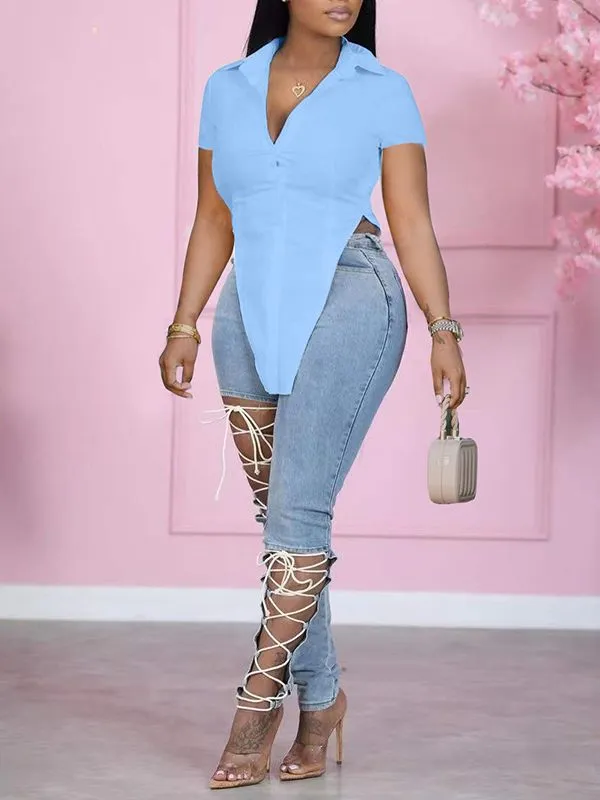 Gorgeousladie Solid Slit Shirt