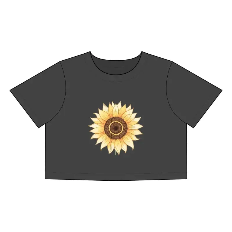 Gray Crop Top With Sunflower for Casual Chic Style