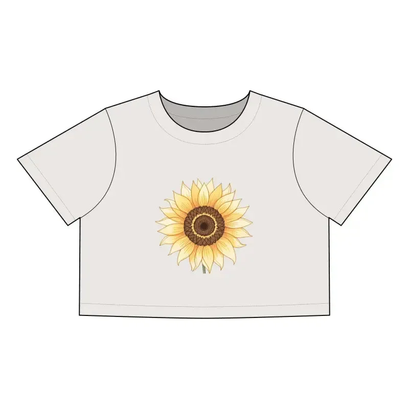 Gray Crop Top With Sunflower for Casual Chic Style