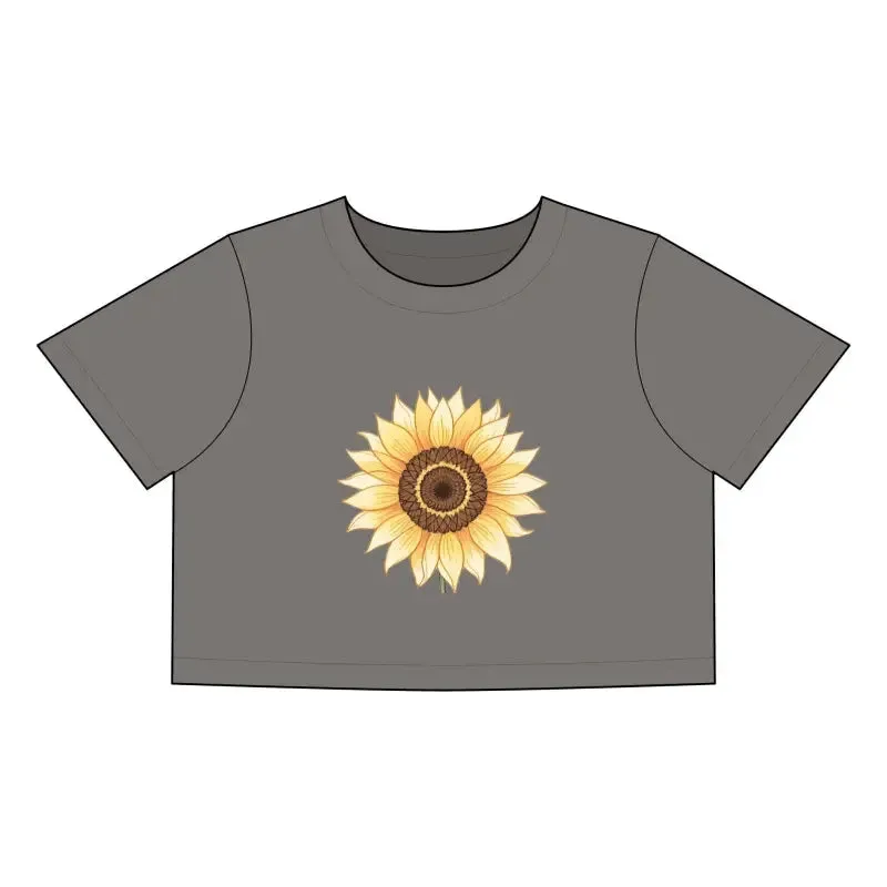 Gray Crop Top With Sunflower for Casual Chic Style