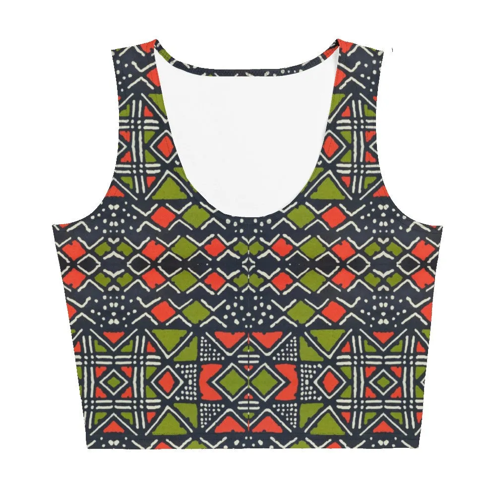 Green Red Bogolan African Print Crop Top