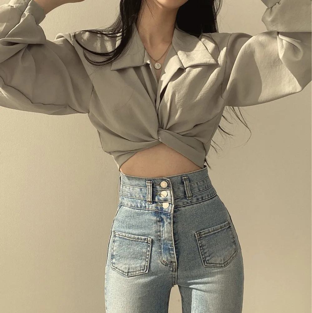 Grey Front Knotted Shirt
