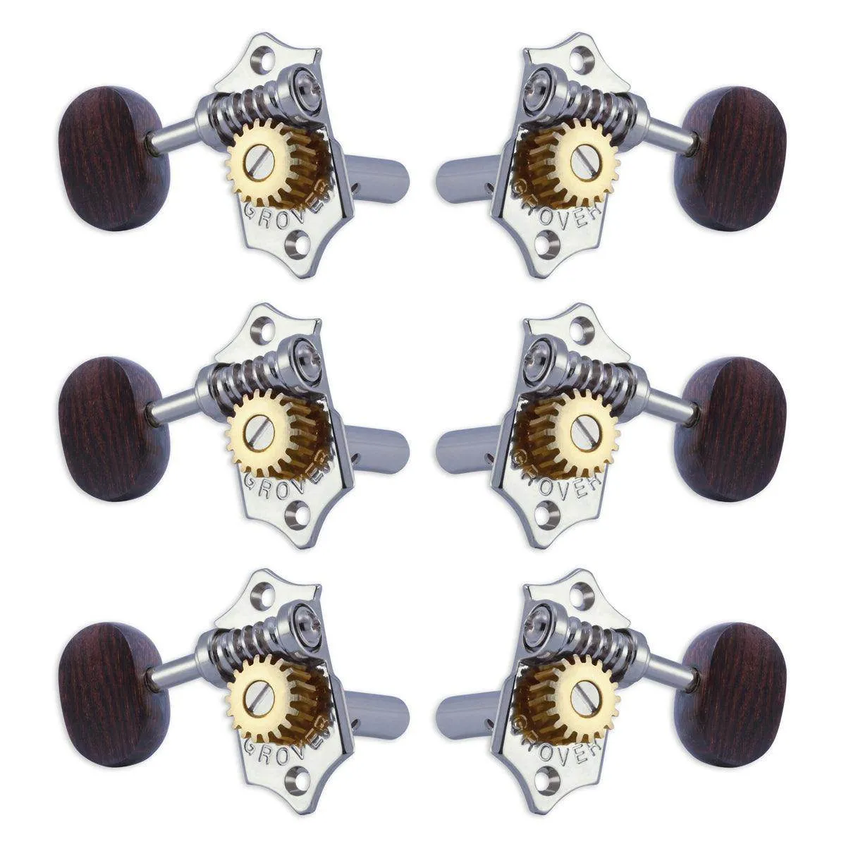 Grover Sta-Tite Machineheads ~ 3 3 ~ Horizontal ~ Chrome ~ Rosewood Buttons