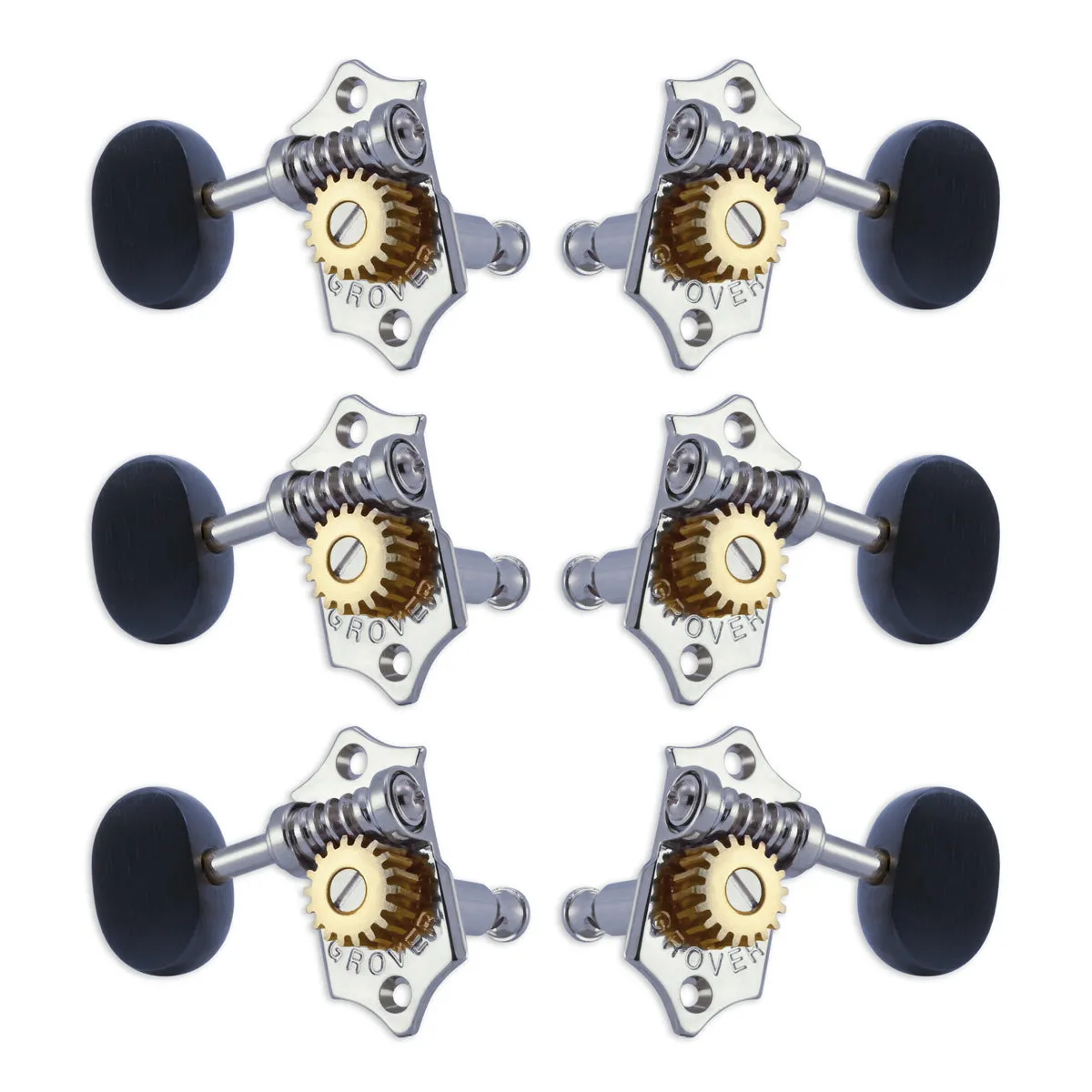 Grover STA-TITE Machineheads ~ 3 3 ~ Vertical ~ Chrome ~ Ebony Buttons
