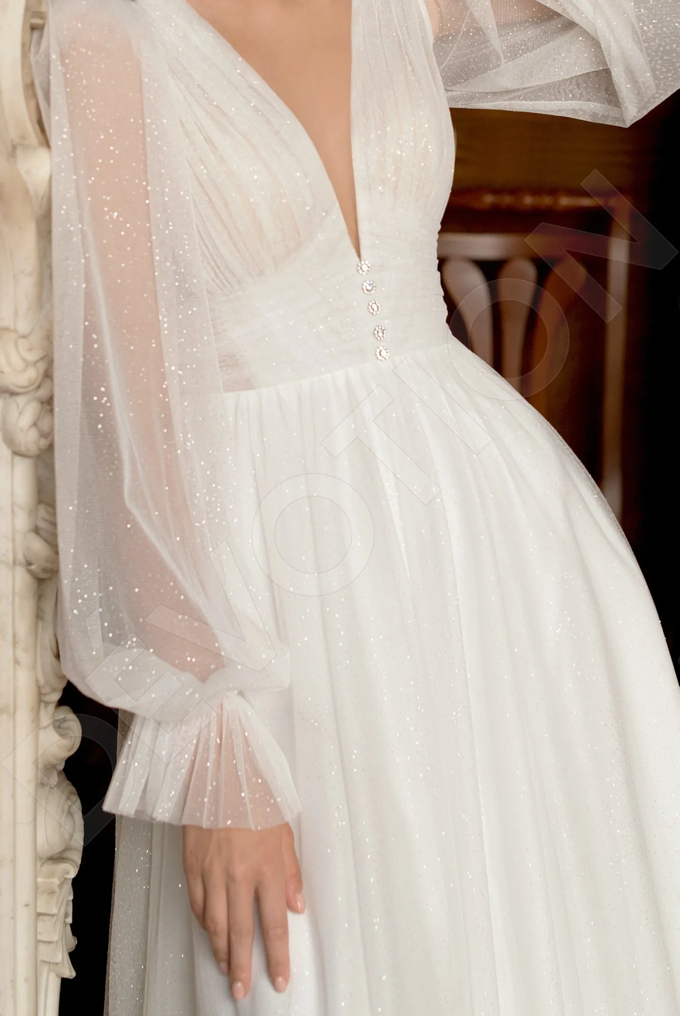 Harley A-line Deep V-Neck Off White Wedding dress