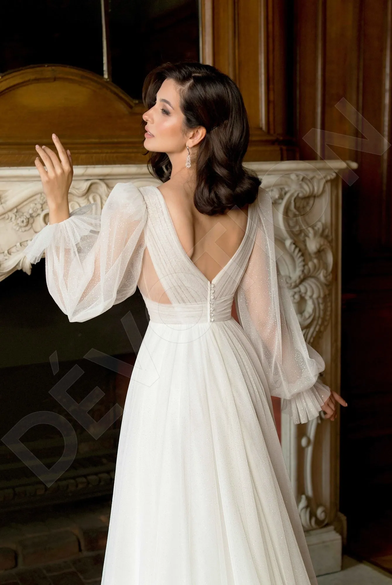 Harley A-line Deep V-Neck Off White Wedding dress