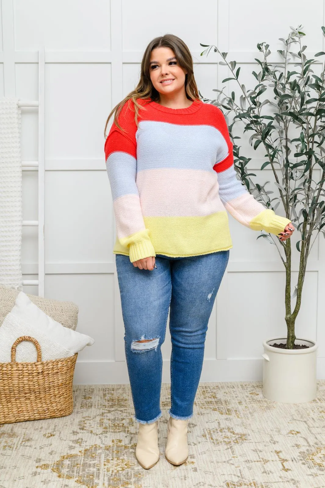 Hazel Blues® | Bright Striped Knit Sweater