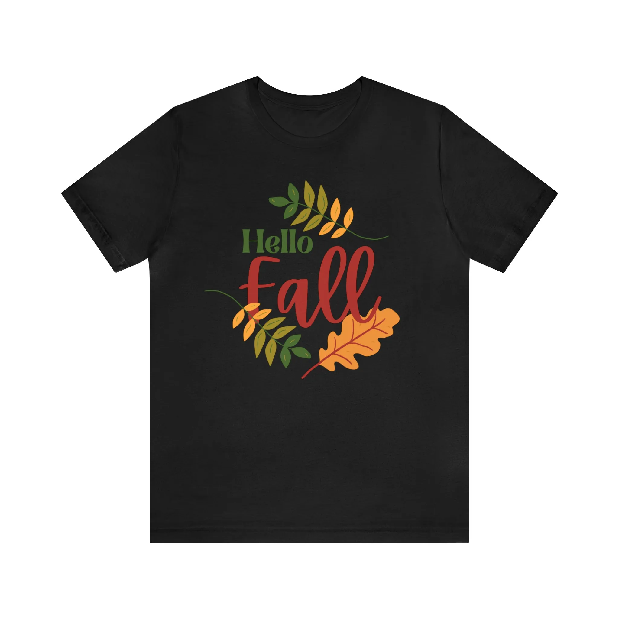 Hello Fall T-Shirt | Fall Leaves Tee |  Bella Canvas 3001 Unisex |  Thanksgiving Season Short Sleeve Tshirt
