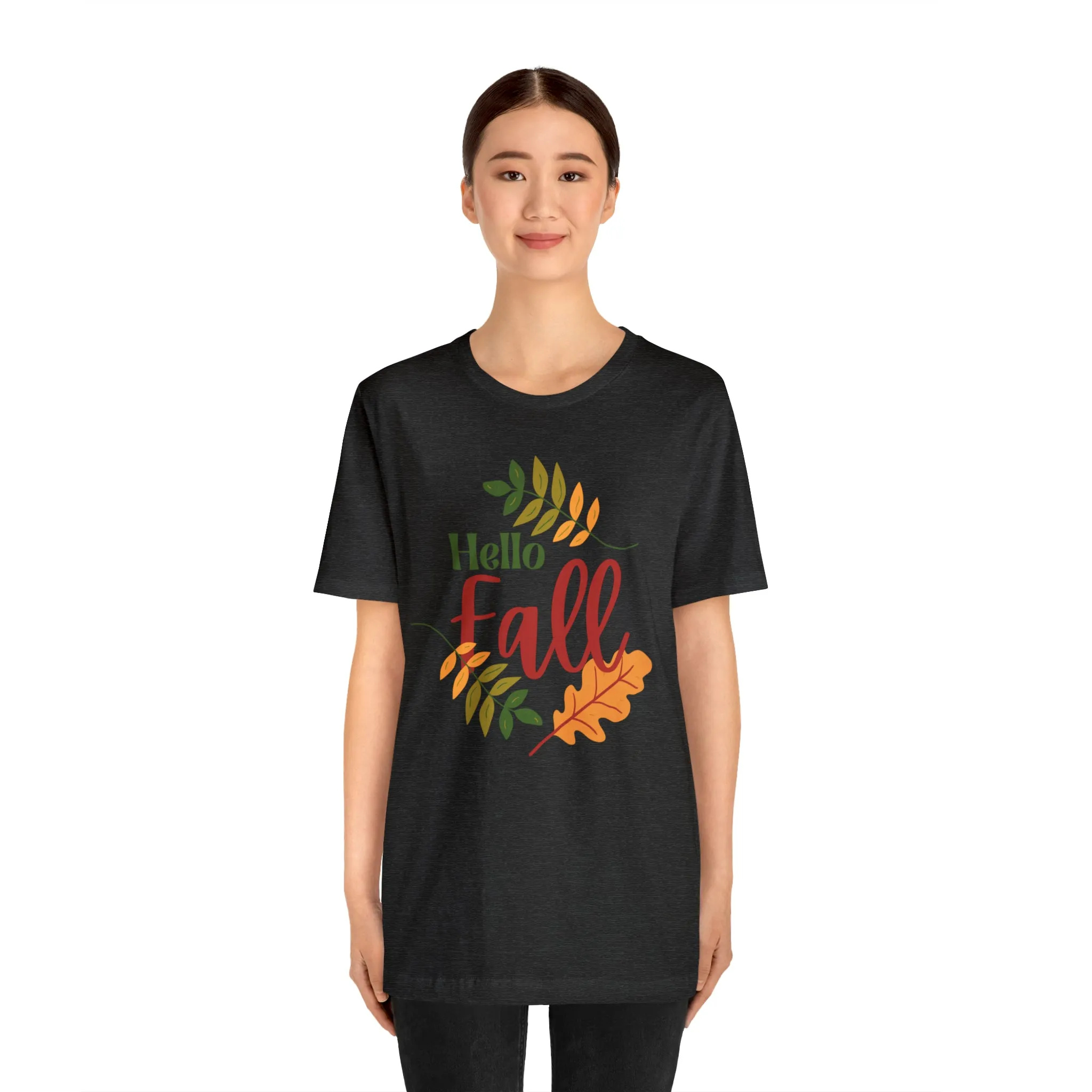 Hello Fall T-Shirt | Fall Leaves Tee |  Bella Canvas 3001 Unisex |  Thanksgiving Season Short Sleeve Tshirt