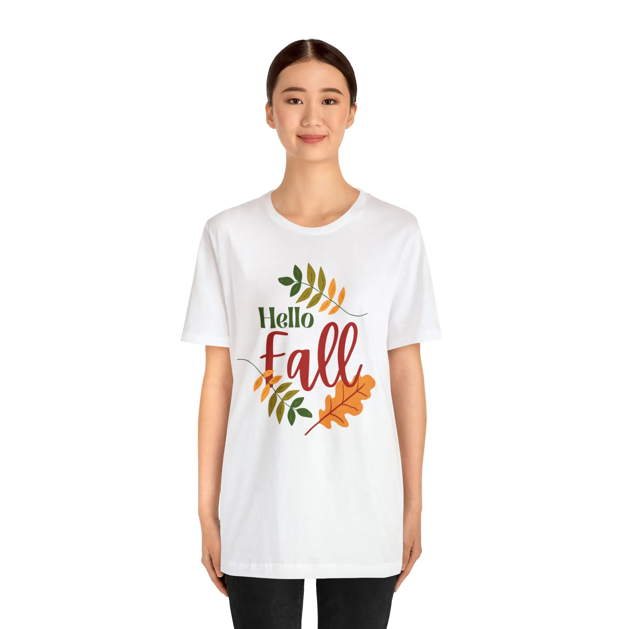 Hello Fall T-Shirt | Fall Leaves Tee |  Bella Canvas 3001 Unisex |  Thanksgiving Season Short Sleeve Tshirt