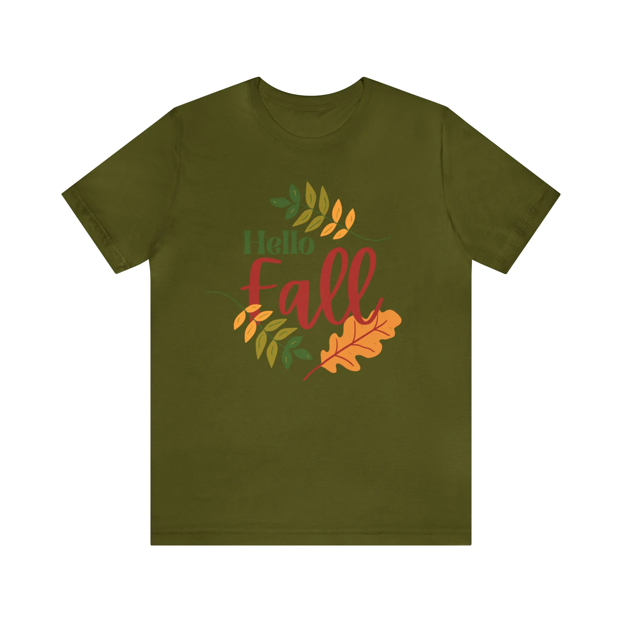 Hello Fall T-Shirt | Fall Leaves Tee |  Bella Canvas 3001 Unisex |  Thanksgiving Season Short Sleeve Tshirt