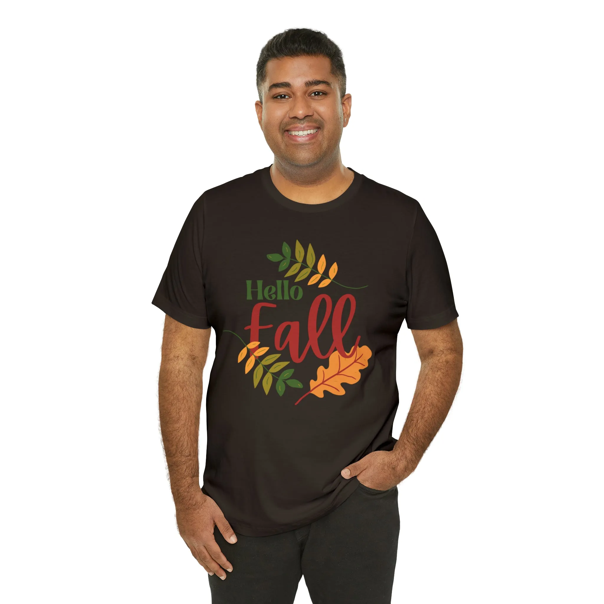 Hello Fall T-Shirt | Fall Leaves Tee |  Bella Canvas 3001 Unisex |  Thanksgiving Season Short Sleeve Tshirt