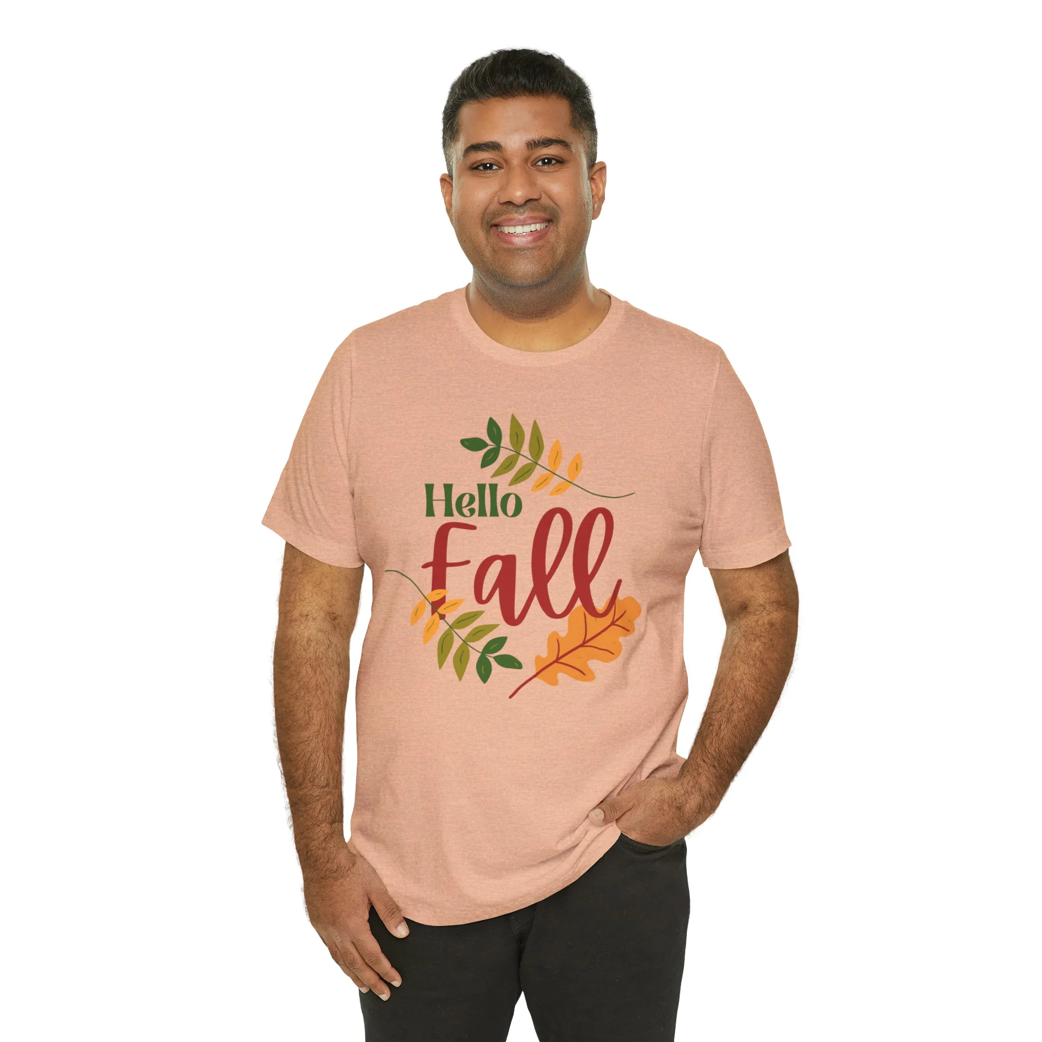 Hello Fall T-Shirt | Fall Leaves Tee |  Bella Canvas 3001 Unisex |  Thanksgiving Season Short Sleeve Tshirt